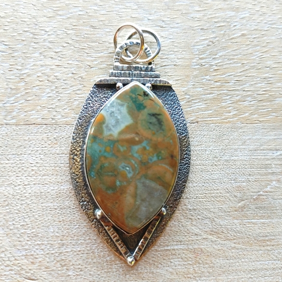 Rainforest Jasper Pendant in 925 Solid Sterling Silver (2.5") - Picture 1 of 12